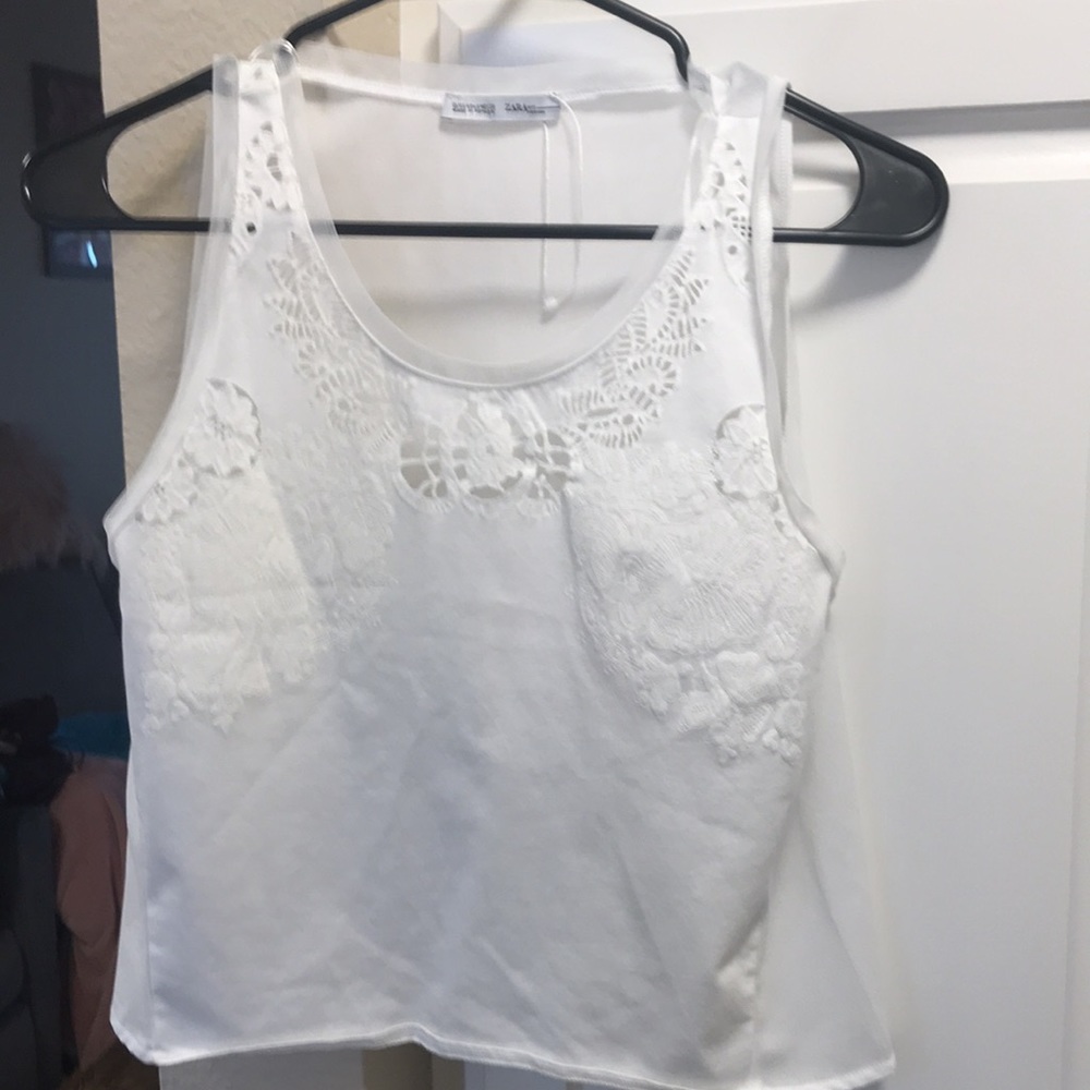 Zara White Crochet Detail Tank Top